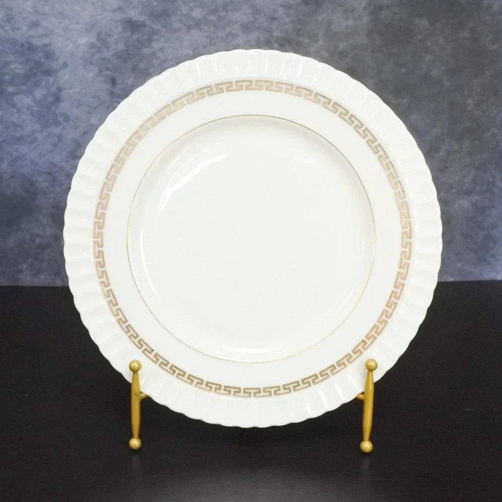 Vintage Lenox Mid Century Corinthian Gold Greek Key Ivory Salad Plate Set x 8